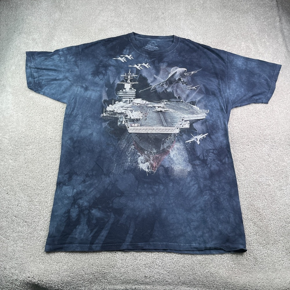 The Mountain Shirt Mens 3XL Blue Tie Dye Aircraft Carrier Fighter Jet Graphic